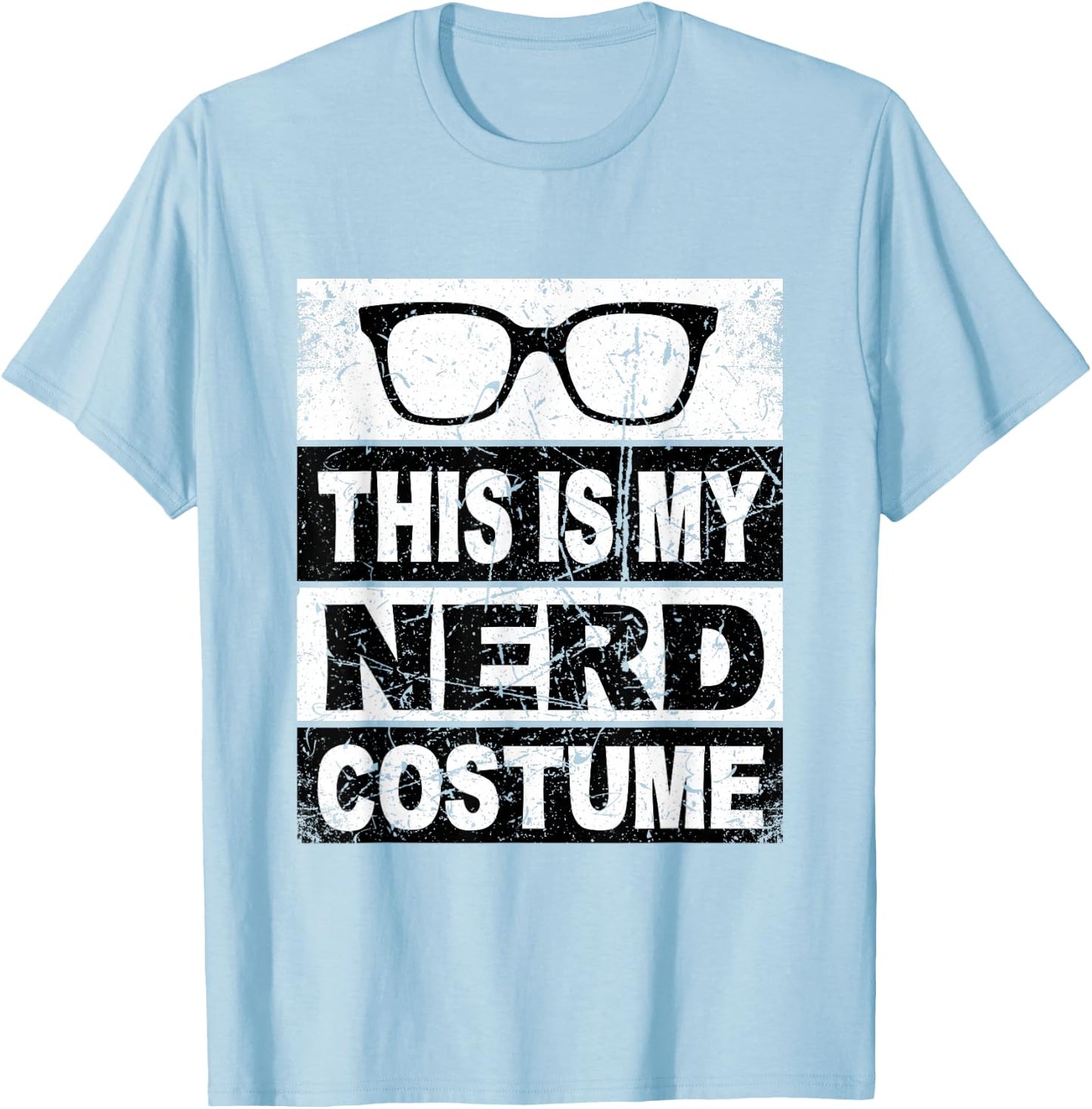 Retro Nerd Costume Kids Adult Men Boys Girl White T-Shirt - T-Shirt | Light Blue