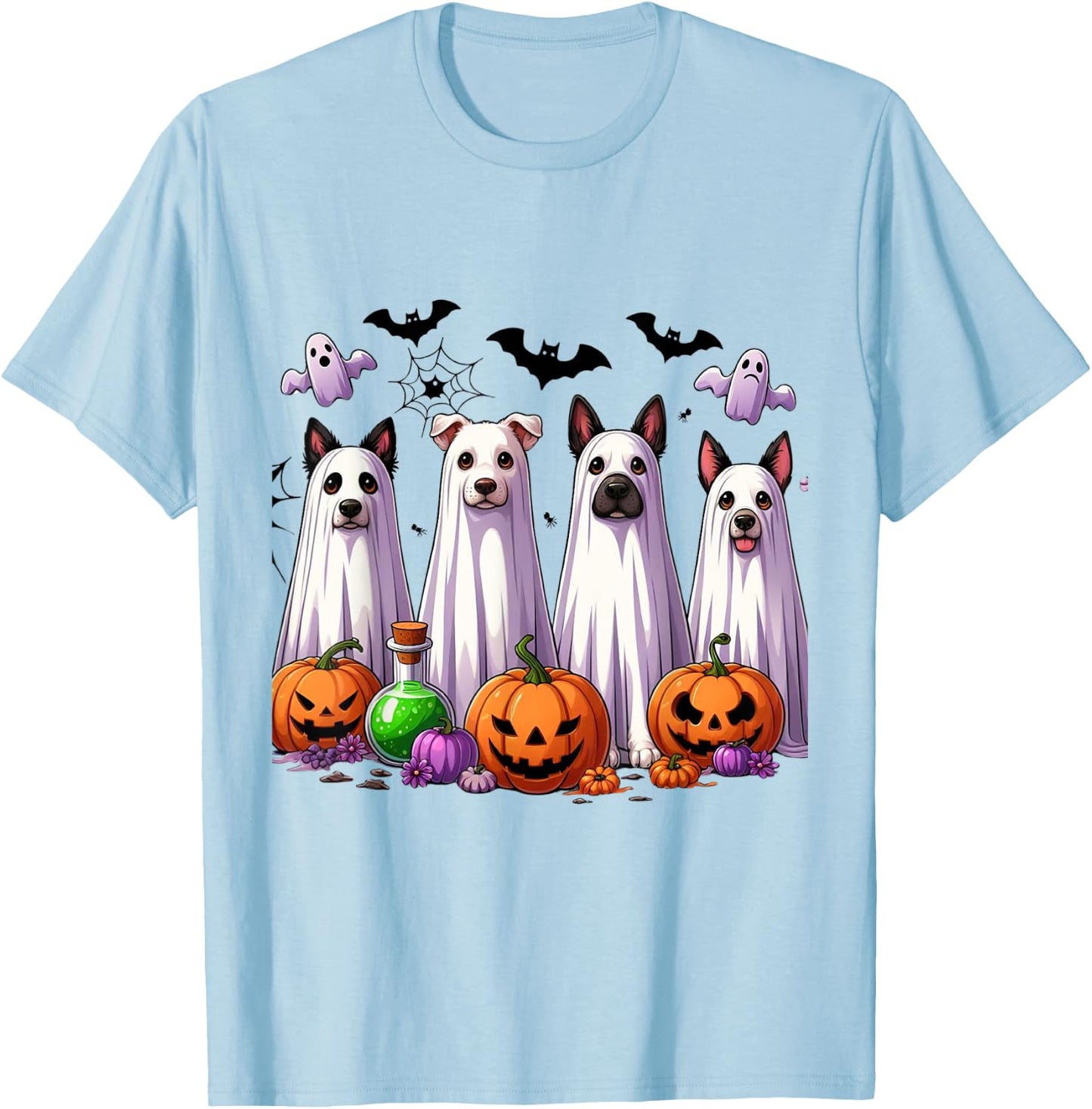 Dog Ghost Cute Dog Dressed As Ghost Funny Halloween Dog T-Shirt - T-Shirt | Light Blue