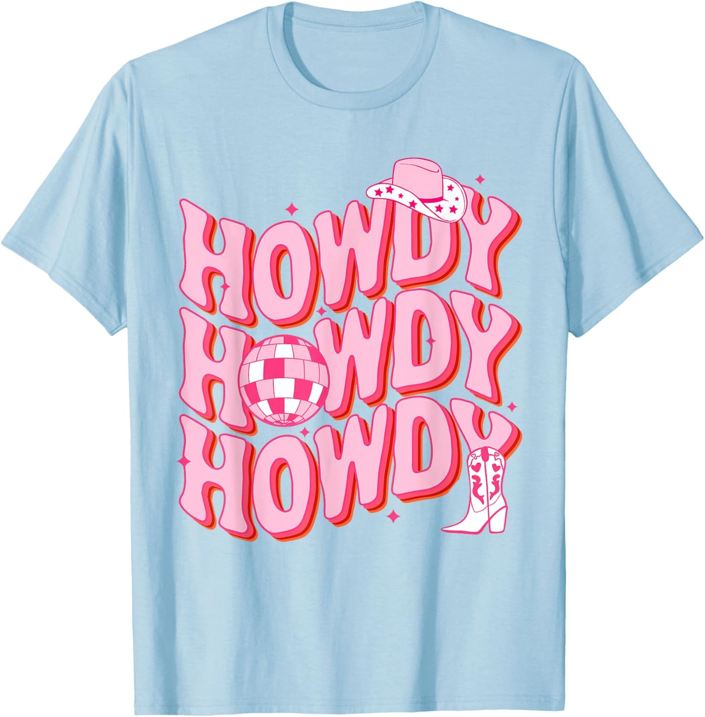 Howdy Southern Western Girl Country Rodeo Pink Cowgirl Disco T-Shirt - T-Shirt | Light Blue