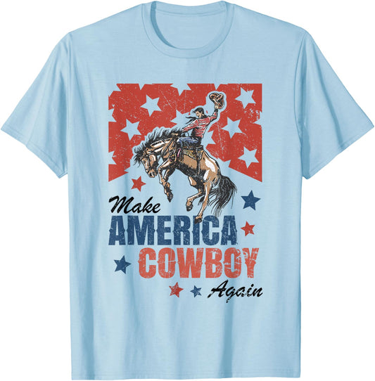Make America Cowgirl Cowboy Again Western 4th Of July T-Shirt - T-Shirt | Light Blue