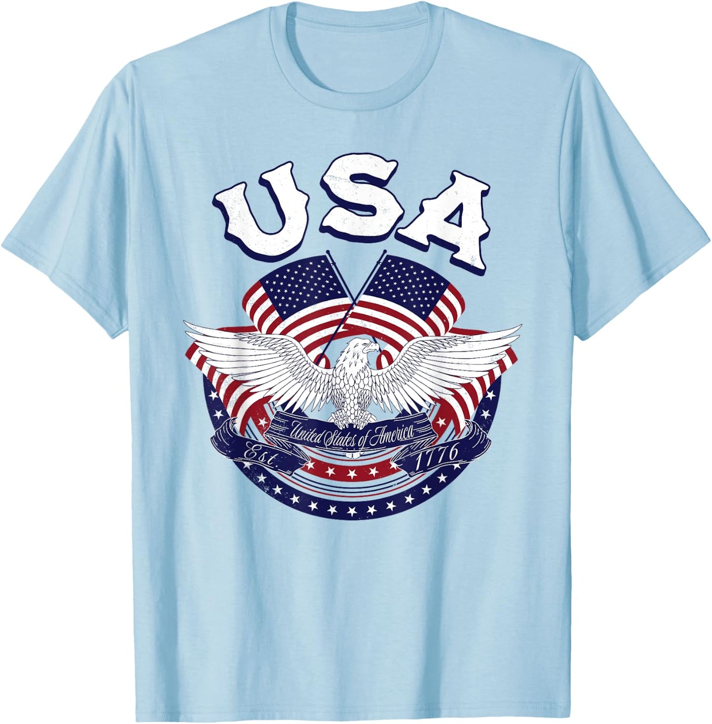 USA American Bald Eagle USA Flag July 4th red white and blue Kids Men T-Shirt - T-Shirt | Light Blue