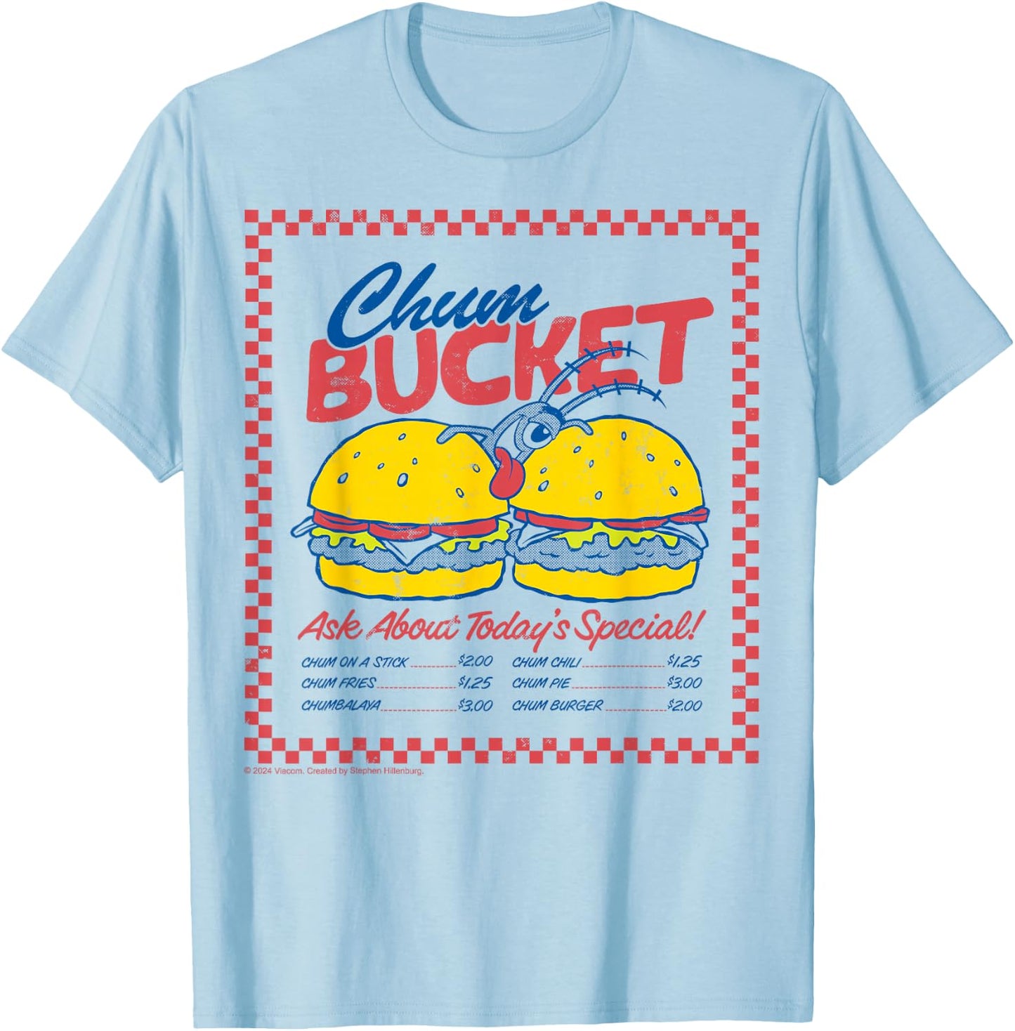SpongeBob SquarePants - Plankton Chum Bucket Retro Menu T-Shirt - T-Shirt | Light Blue