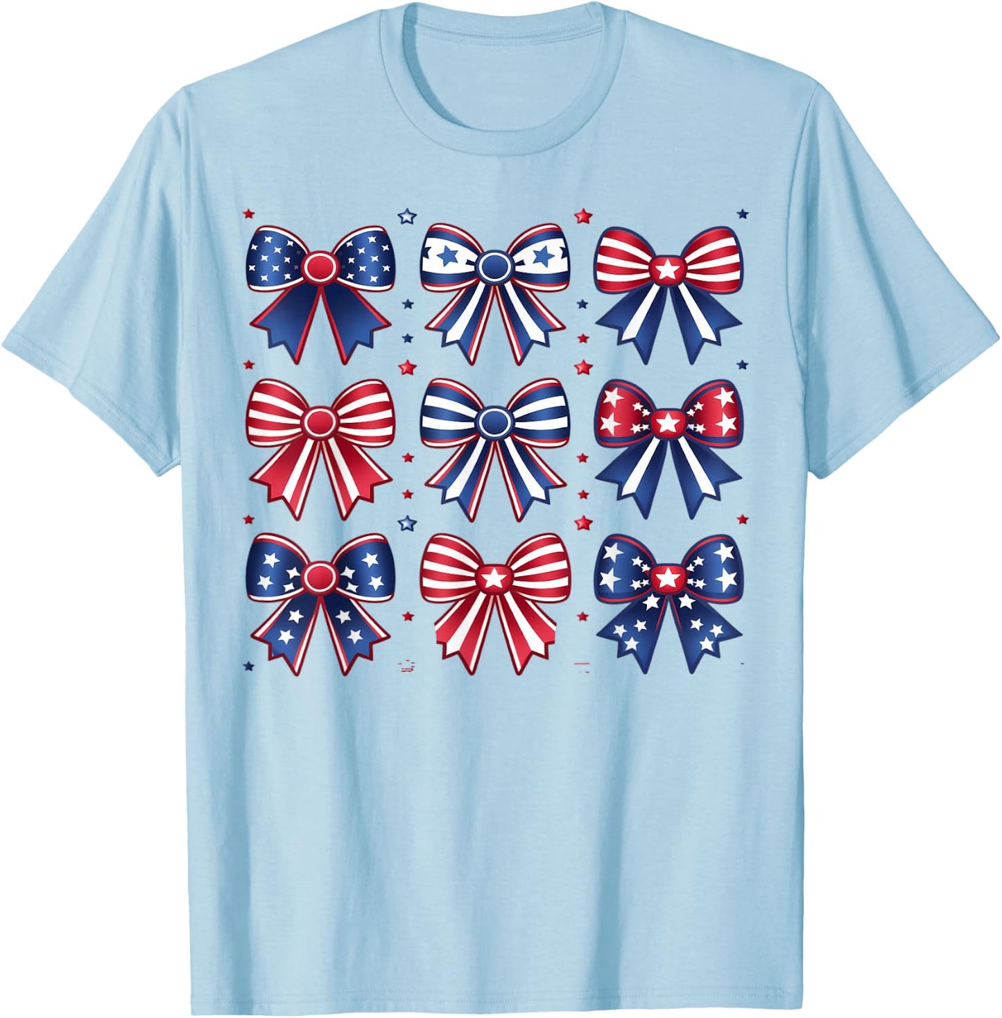Coquette Bows 4th July Patriotic Women Girls Kids Coquette T-Shirt - T-Shirt | Light Blue