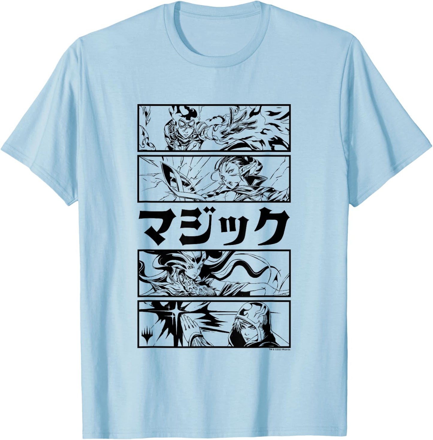 Magic: The Gathering Planeswalker Black & White Kanji Panels T-Shirt - T-Shirt | Light Blue