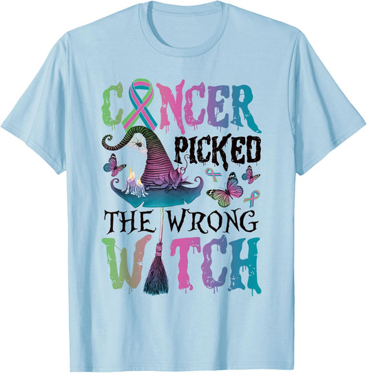 Metastatic Breast Cancer Picked The Wrong Witch Halloween T-Shirt - T-Shirt | Light Blue