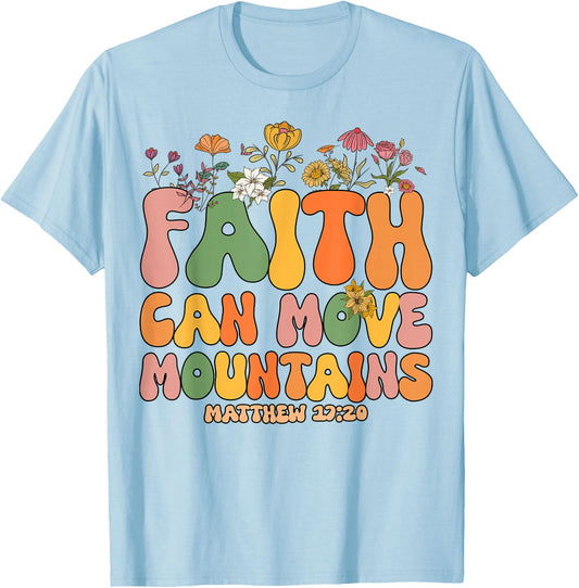 Toddler Faith Can Move Mountains Kids Girl Christian Jesus T-Shirt - T-Shirt | Light Blue