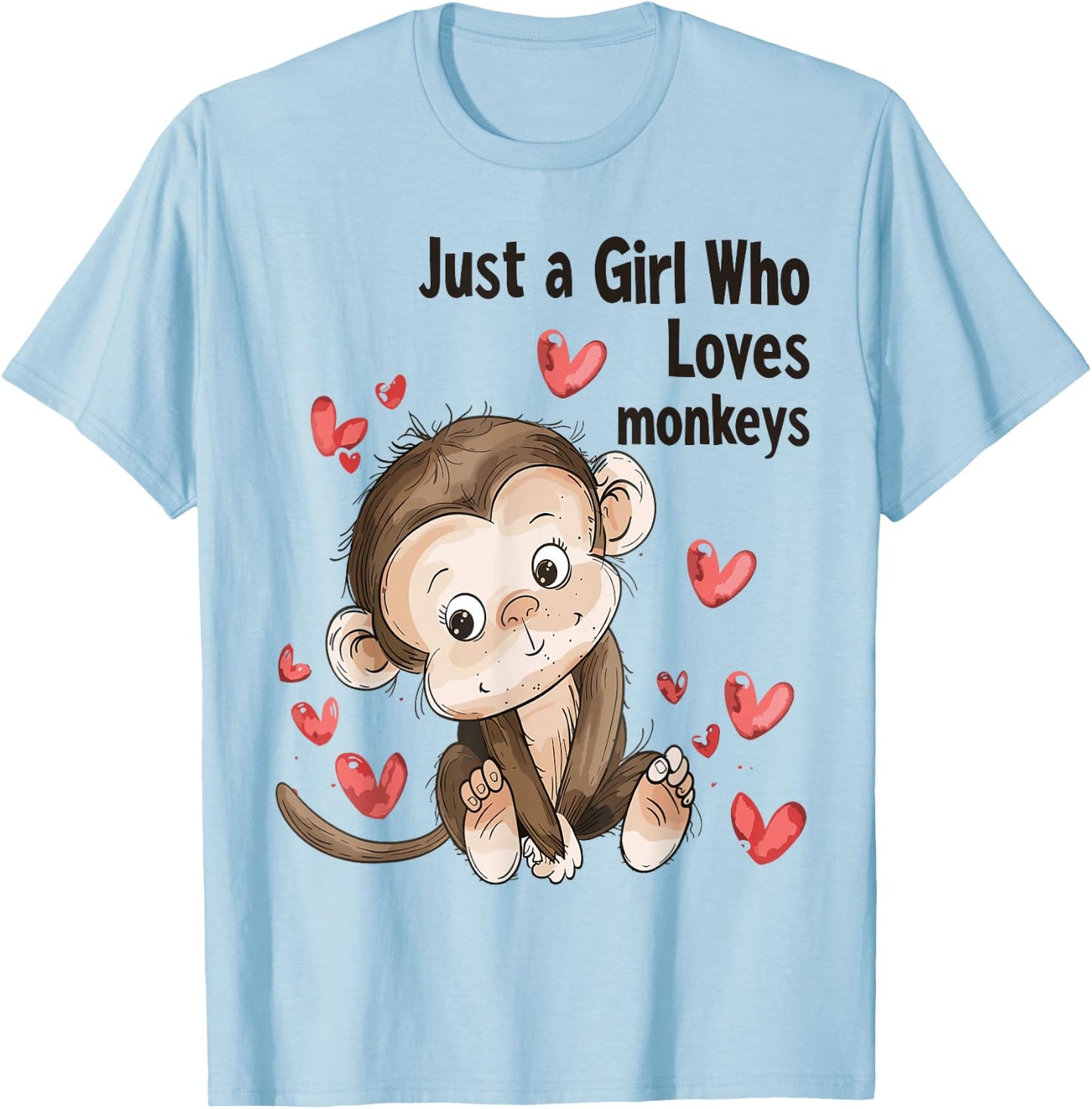 Cute Monkey Lovers Gift Just A Girl Who Loves Monkeys T-Shirt - T-Shirt | Light Blue