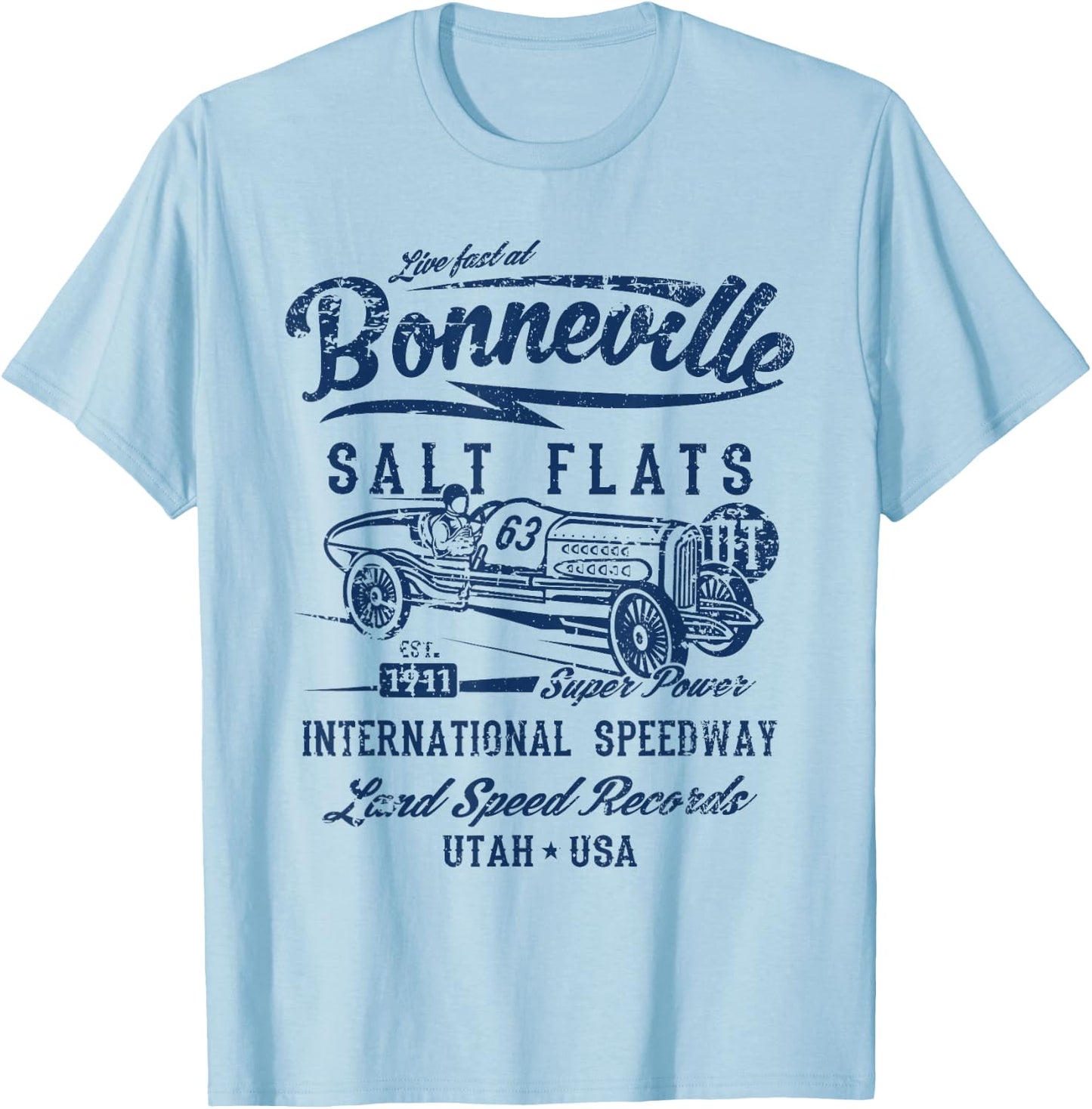 Bonneville Salt Flats Utah Speedway Distressed Design T-Shirt - T-Shirt | Light Blue