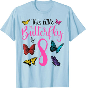 8 Year Old Girl Butterfly 8th Birthday Girl T-Shirt - T-Shirt | Light Blue