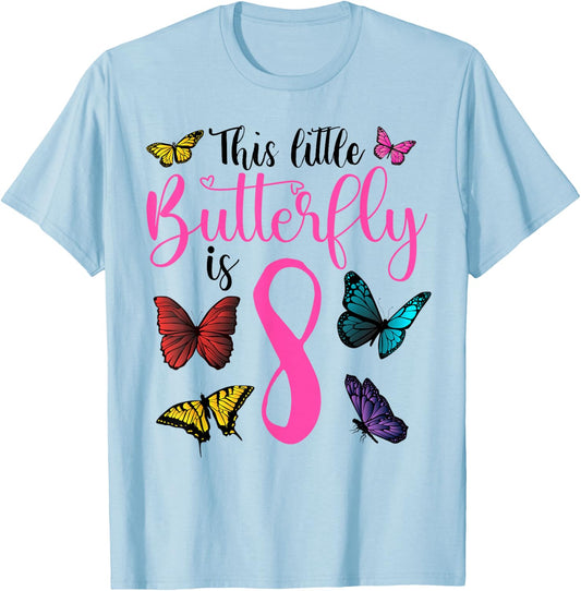 8 Year Old Girl Butterfly 8th Birthday Girl T-Shirt - T-Shirt | Light Blue