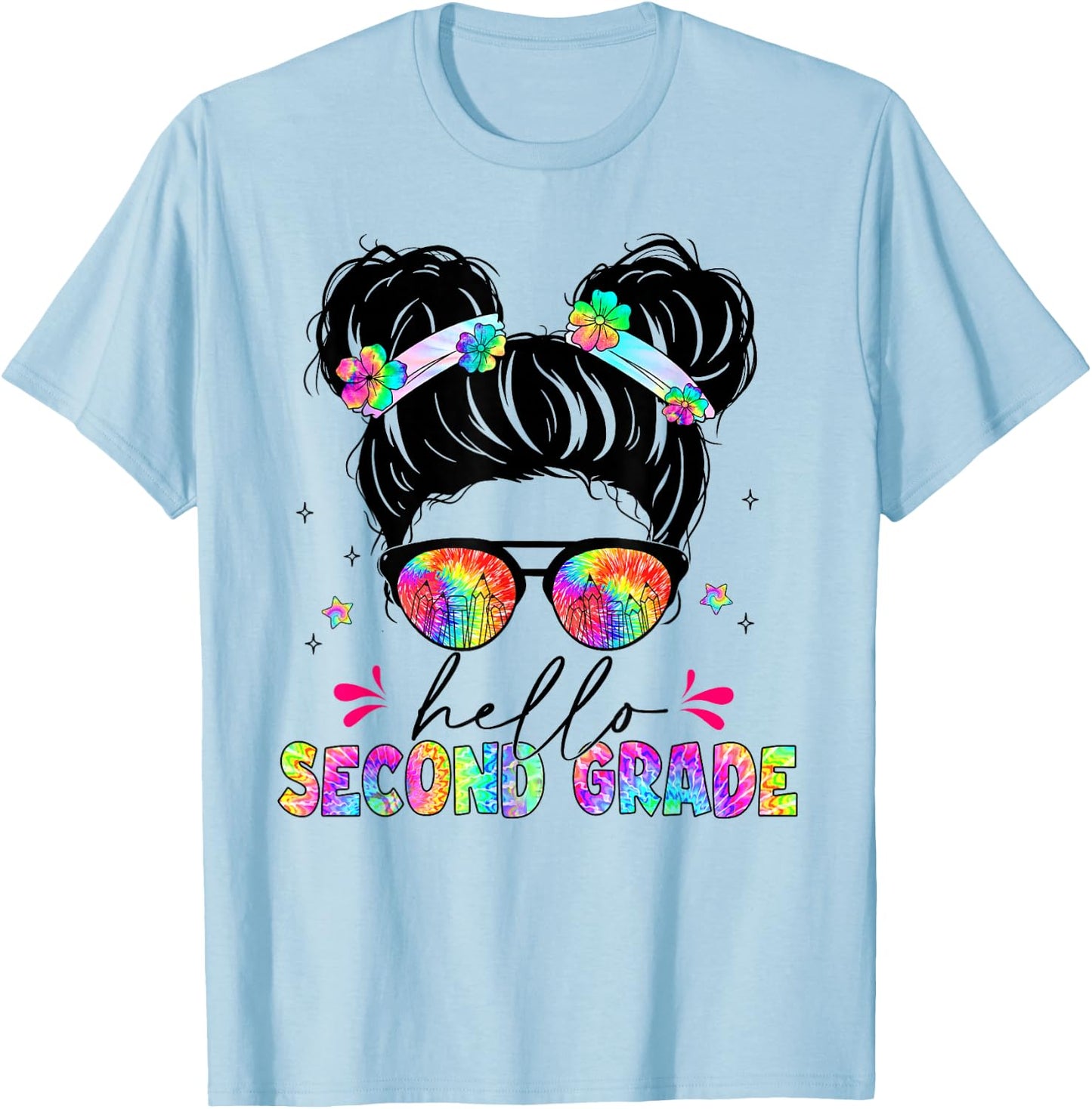 Hello Second Grade shirt messy bun tie dye back to school T-Shirt - T-Shirt | Light Blue
