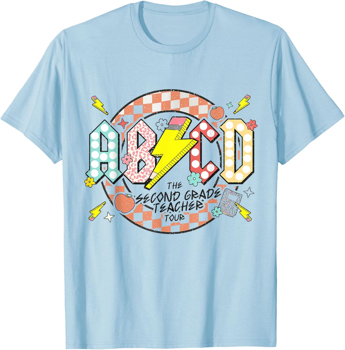 Second Grade Teacher Tour, ABCD 2nd Grade Rocks (Two Sides) Women Girls Kids T-Shirt - T-Shirt | Light Blue
