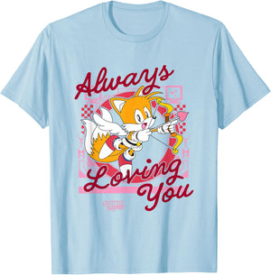 Sonic The Hedgehog Valentine's Day Miles Always Loving You T-Shirt - T-Shirt | Light Blue