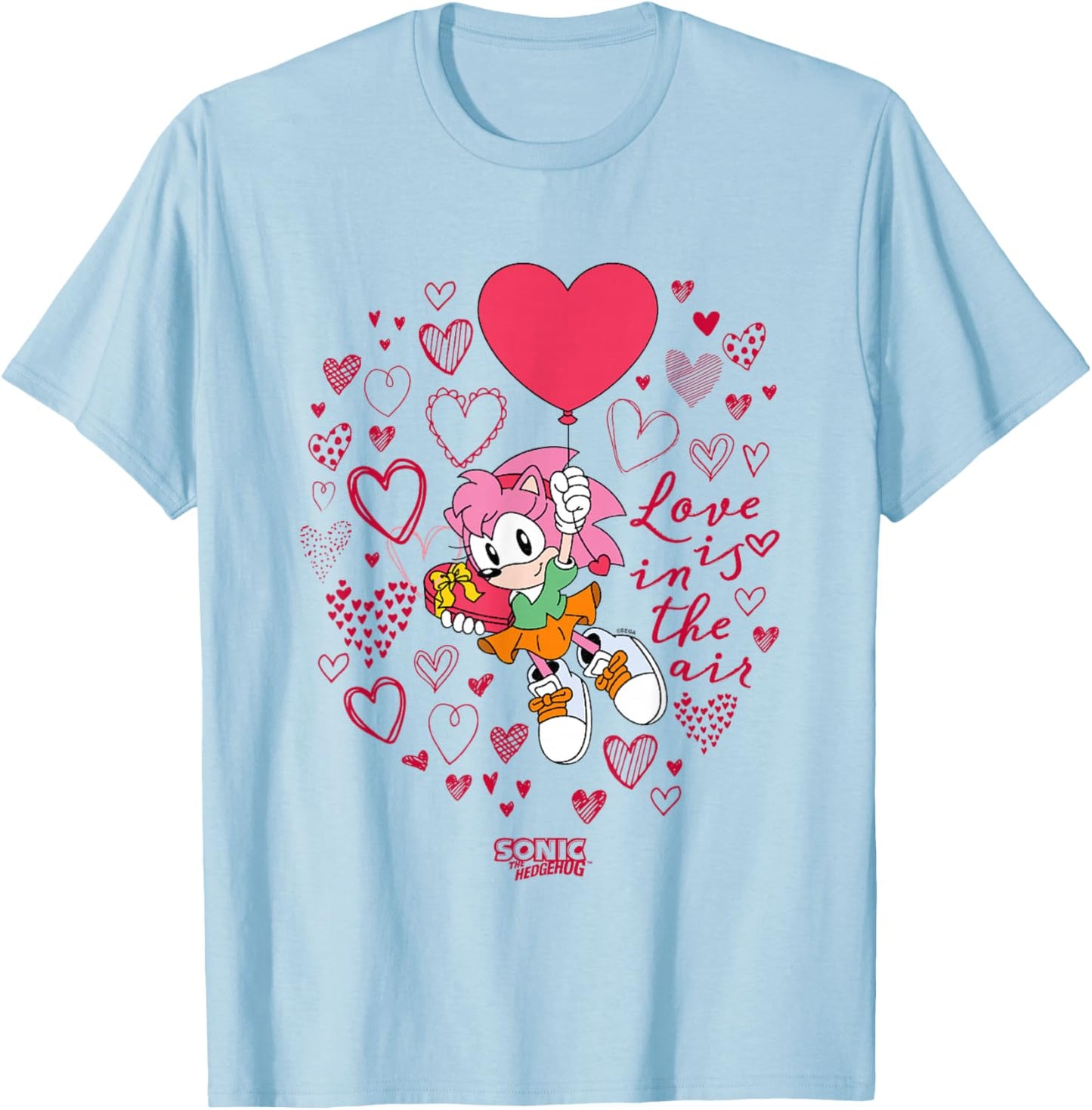 Sonic The Hedgehog Valentine's Day Love Is In The Air Logo T-Shirt - T-Shirt | Light Blue