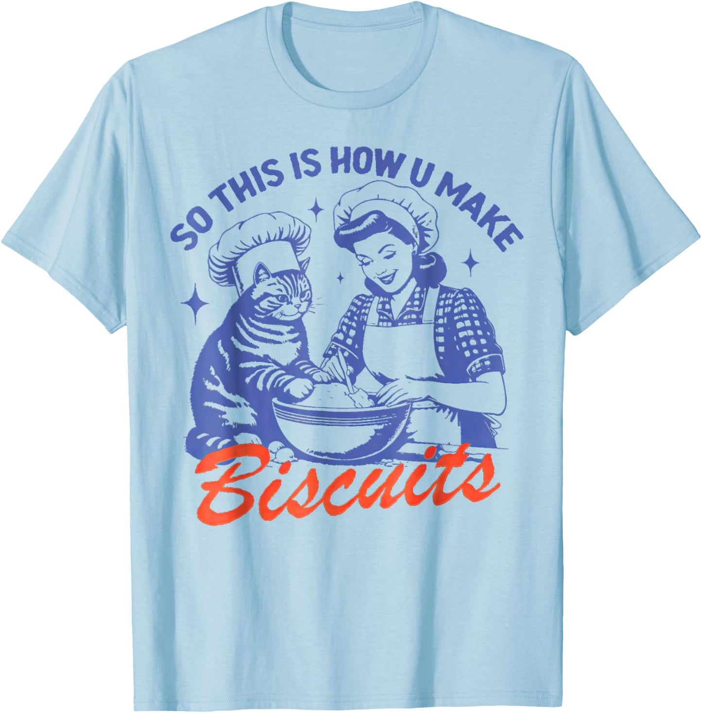 Retro Cat Biscuit So this is how u make biscuits Men Women Kids T-Shirt - T-Shirt | Light Blue