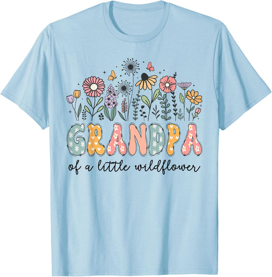Grandpa Of The Little Wildflower Baby Birthday Party T-Shirt - T-Shirt | Light Blue
