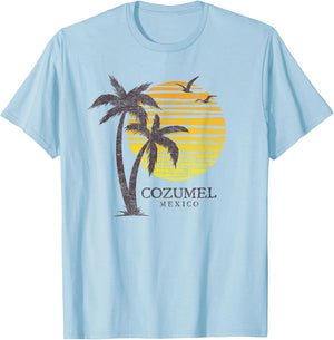 Cozumel Mexico Souvenir Beach Sunset Vintage T-Shirt - T-Shirt | Light Blue