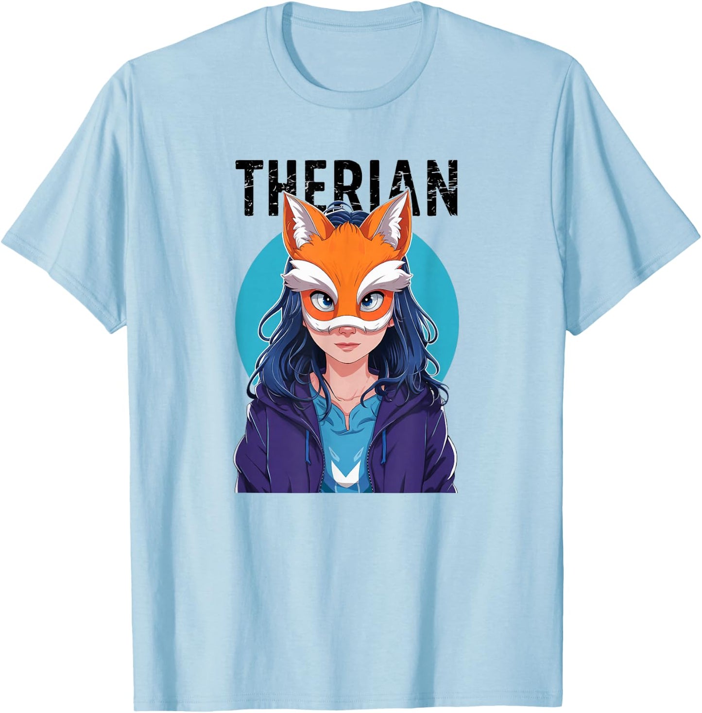 Therian Fox Mask Cute Fox Therian Stuff T-Shirt - T-Shirt | Light Blue