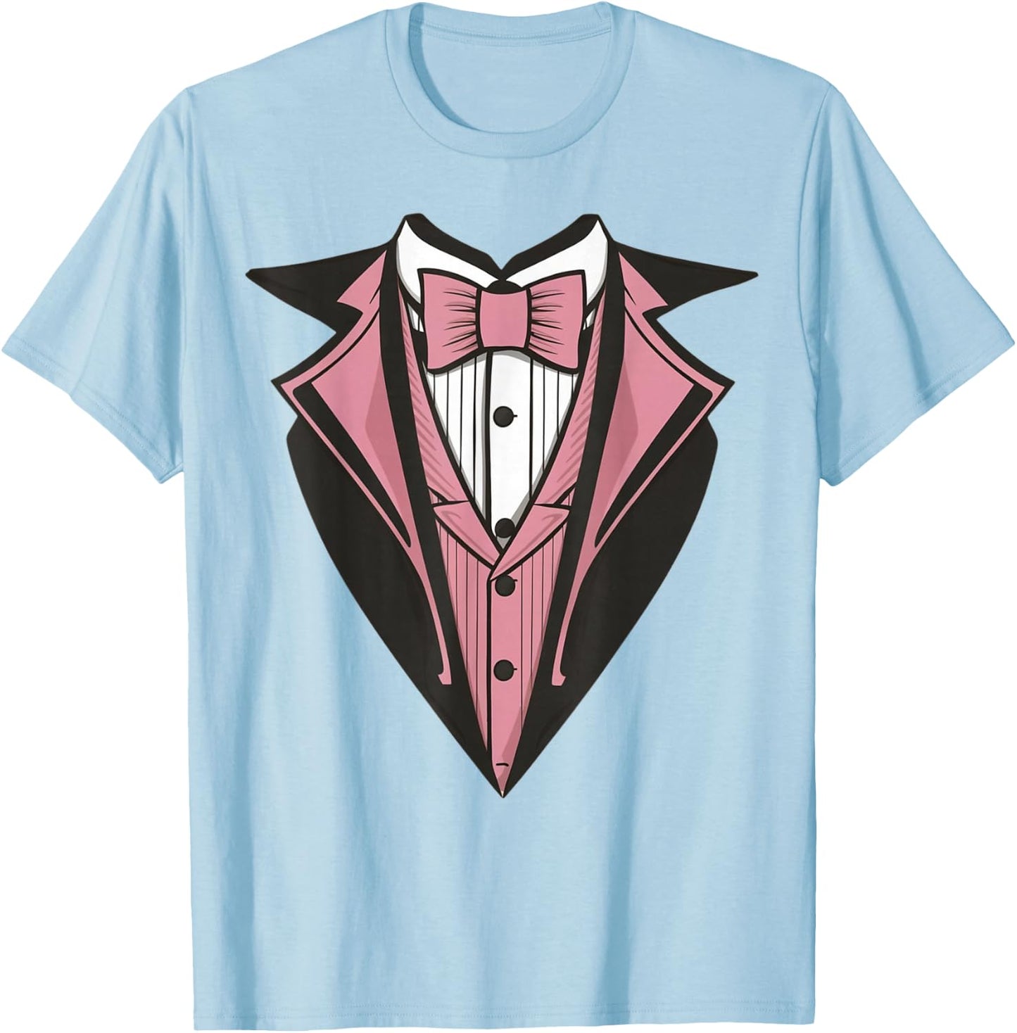 Funny Kids Adult Pink Bowtie Tuxedo Costume T-Shirt - T-Shirt | Light Blue