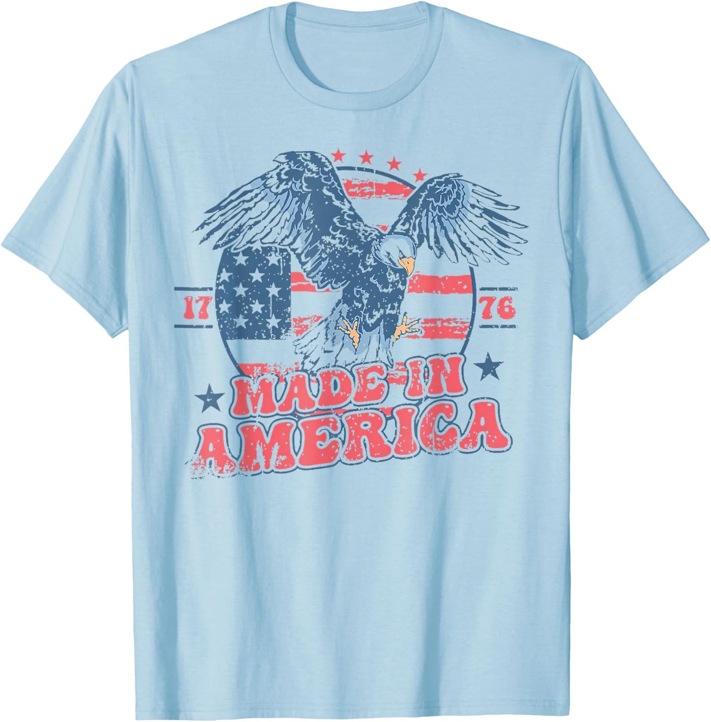Made in America USA Flag Eagle 4th of July Patriotic Freedom T-Shirt - T-Shirt | Light Blue