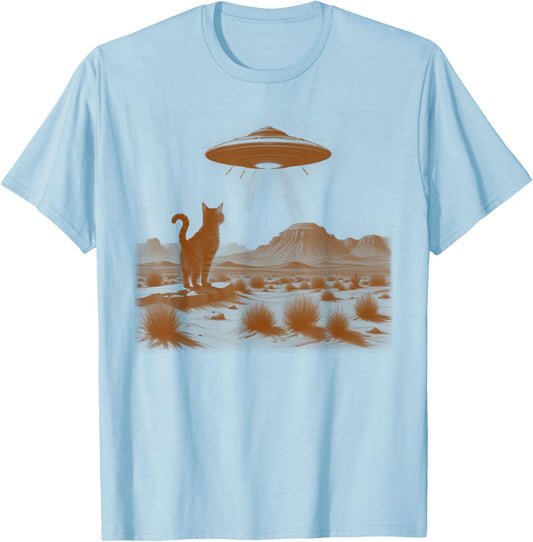 Retro 90s Western Desert Cat Vintage UFO Wild West Kitten Men Women T-Shirt - T-Shirt | Light Blue