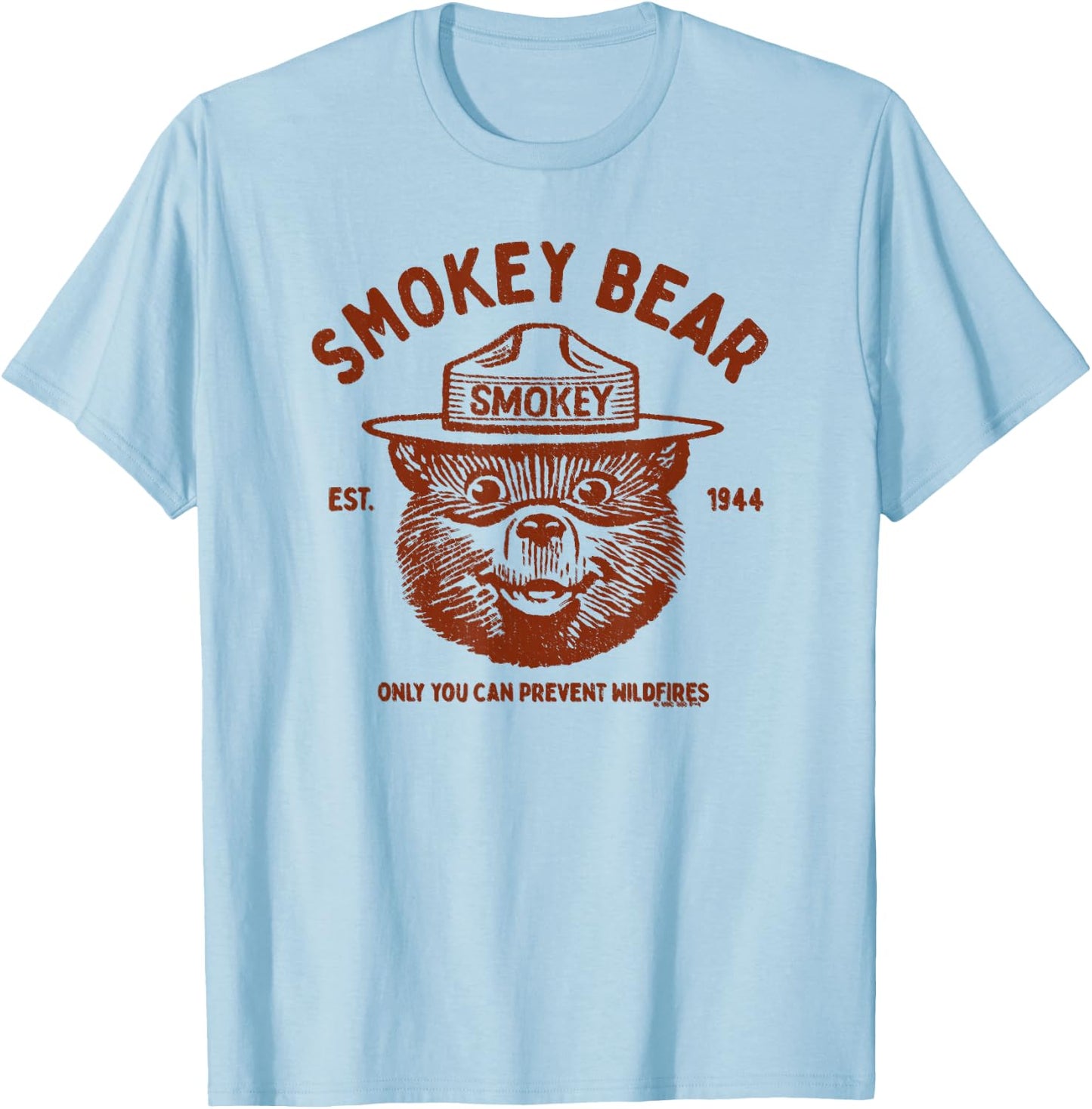 Vintage Smokey Bear Logo Only You Can Prevent Wildfires T-Shirt - T-Shirt | Light Blue