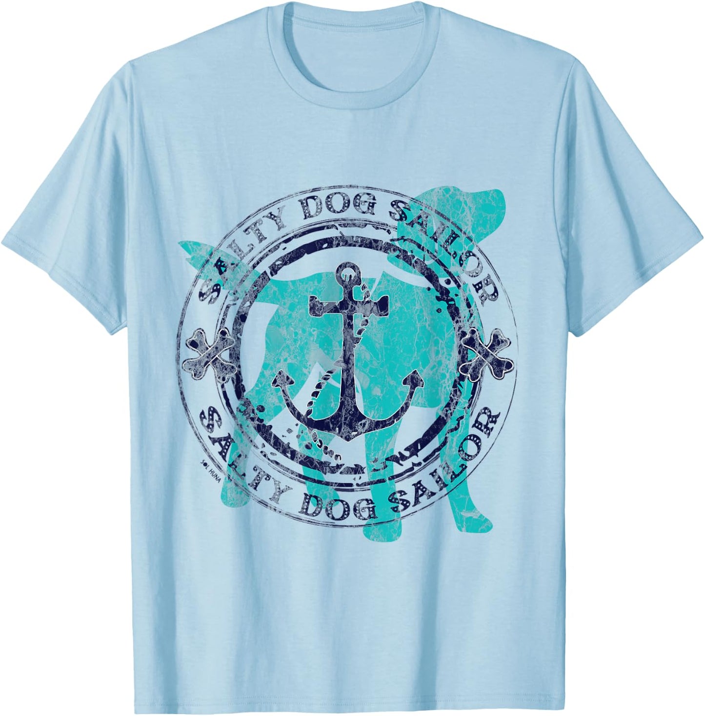 Salty Dog Sailor - Nautical Anchor with Bones and Dog T-Shirt - T-Shirt | Light Blue