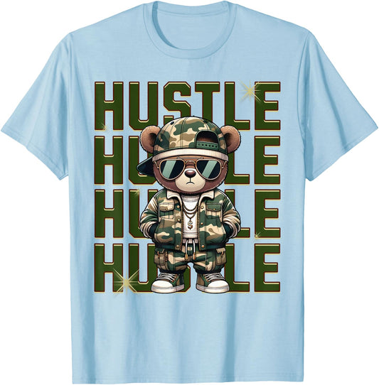 Camouflage Hustle Camo Hip Hop Teddy Bear Money Streetwear T-Shirt - T-Shirt | Light Blue