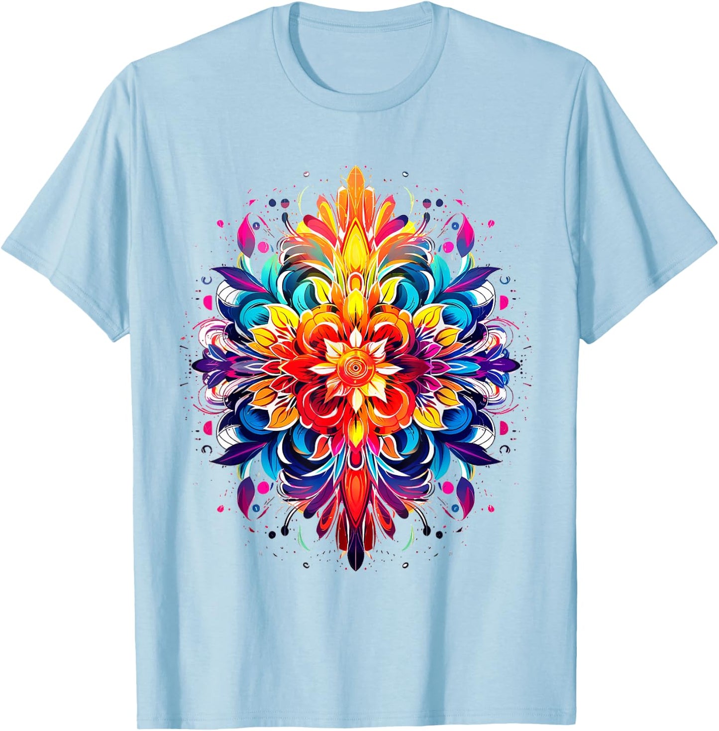 Mandala Colorful Graphic Flower Abstract Mandala T-Shirt - T-Shirt | Light Blue