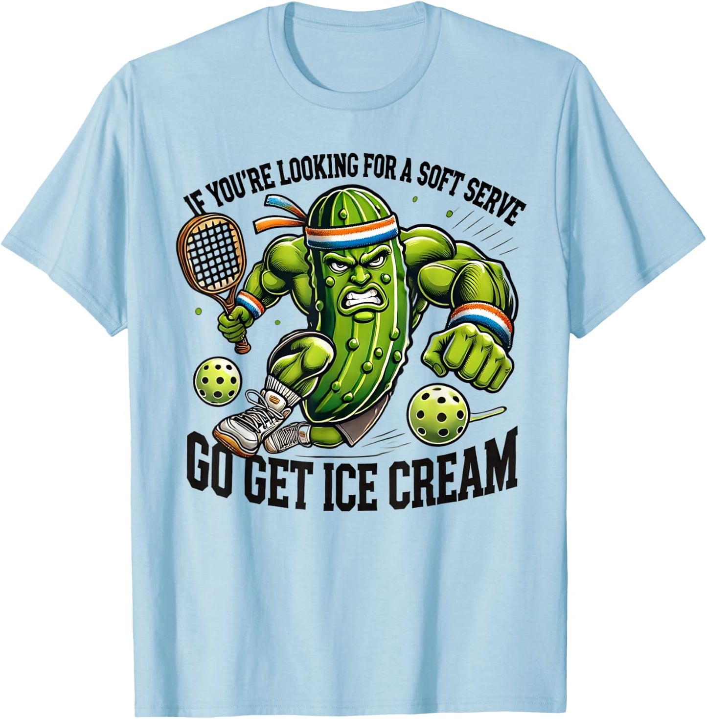 Funny Pickleball Lover Pun With a Pickle Playing Pickle Ball T-Shirt - T-Shirt | Light Blue