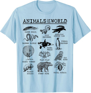 All Animals of The World - Vintage Funny Animal Meme Name T-Shirt - T-Shirt | Light Blue