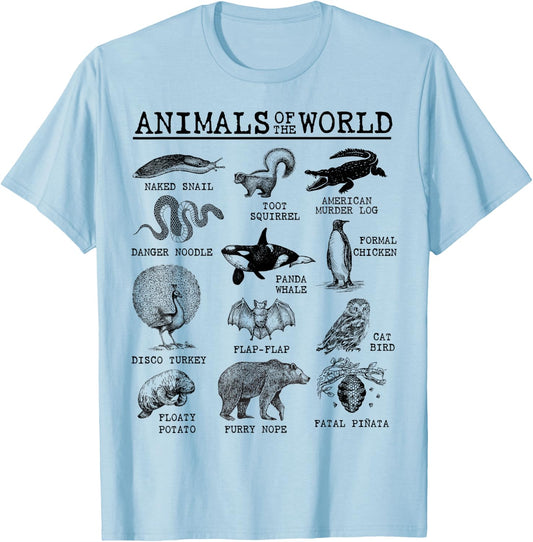 All Animals of The World - Vintage Funny Animal Meme Name T-Shirt - T-Shirt | Light Blue