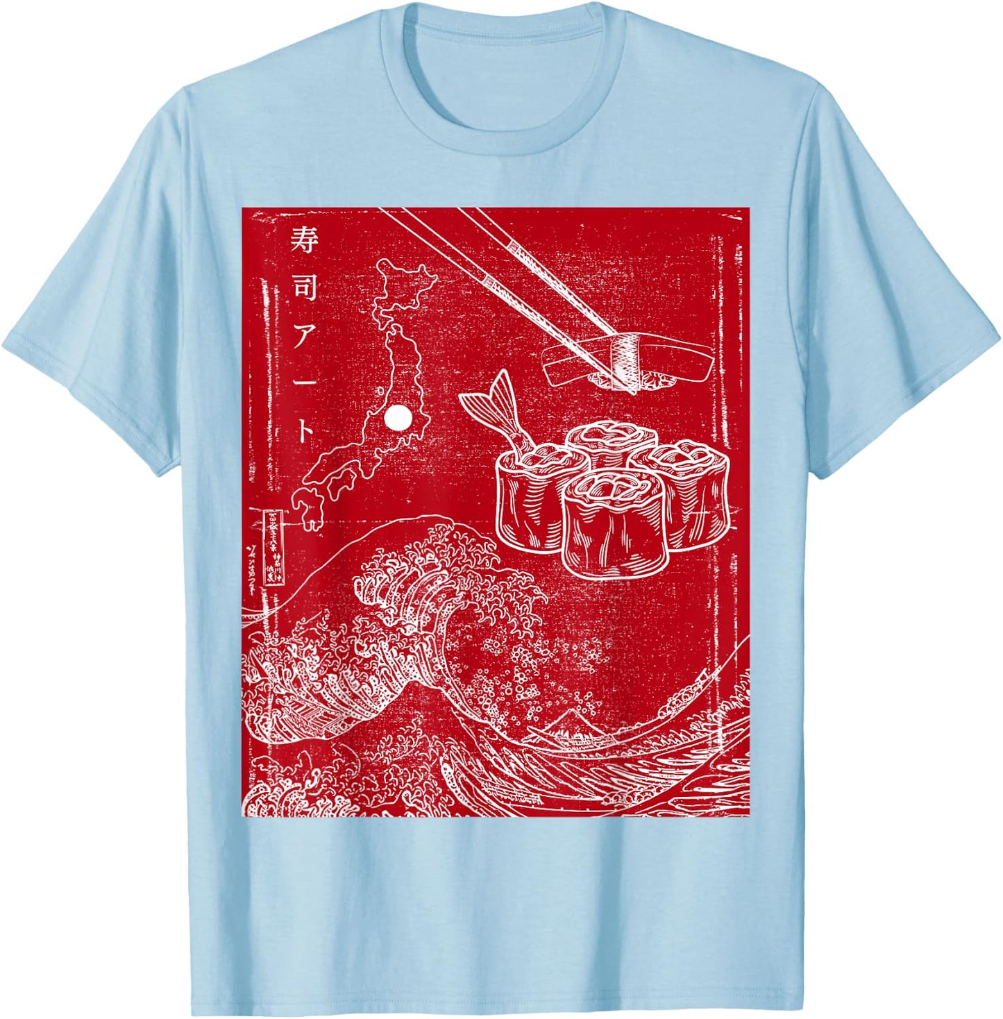 Distressed Japan Flag Sushi rice art sushi T-Shirt - T-Shirt | Light Blue