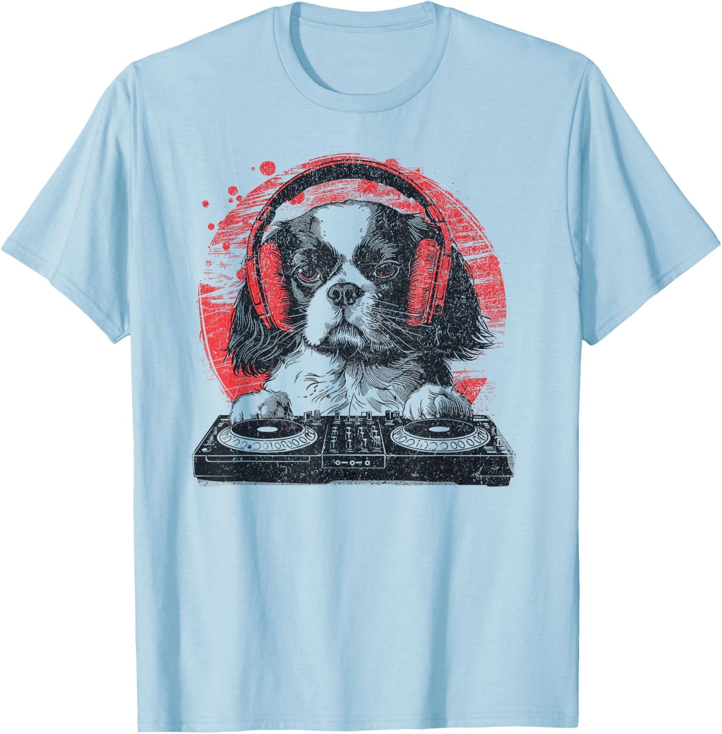 Funny Retro House DJ Cavalier King Dog Disco Headphone Tech Women T-Shirt - T-Shirt | Light Blue