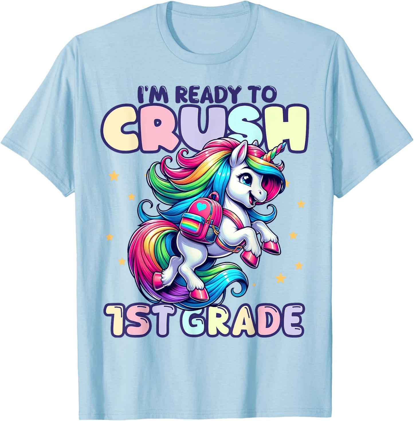 Crush 1st Grade Girls Back to School Unicorn First Day Cute T-Shirt - T-Shirt | Light Blue