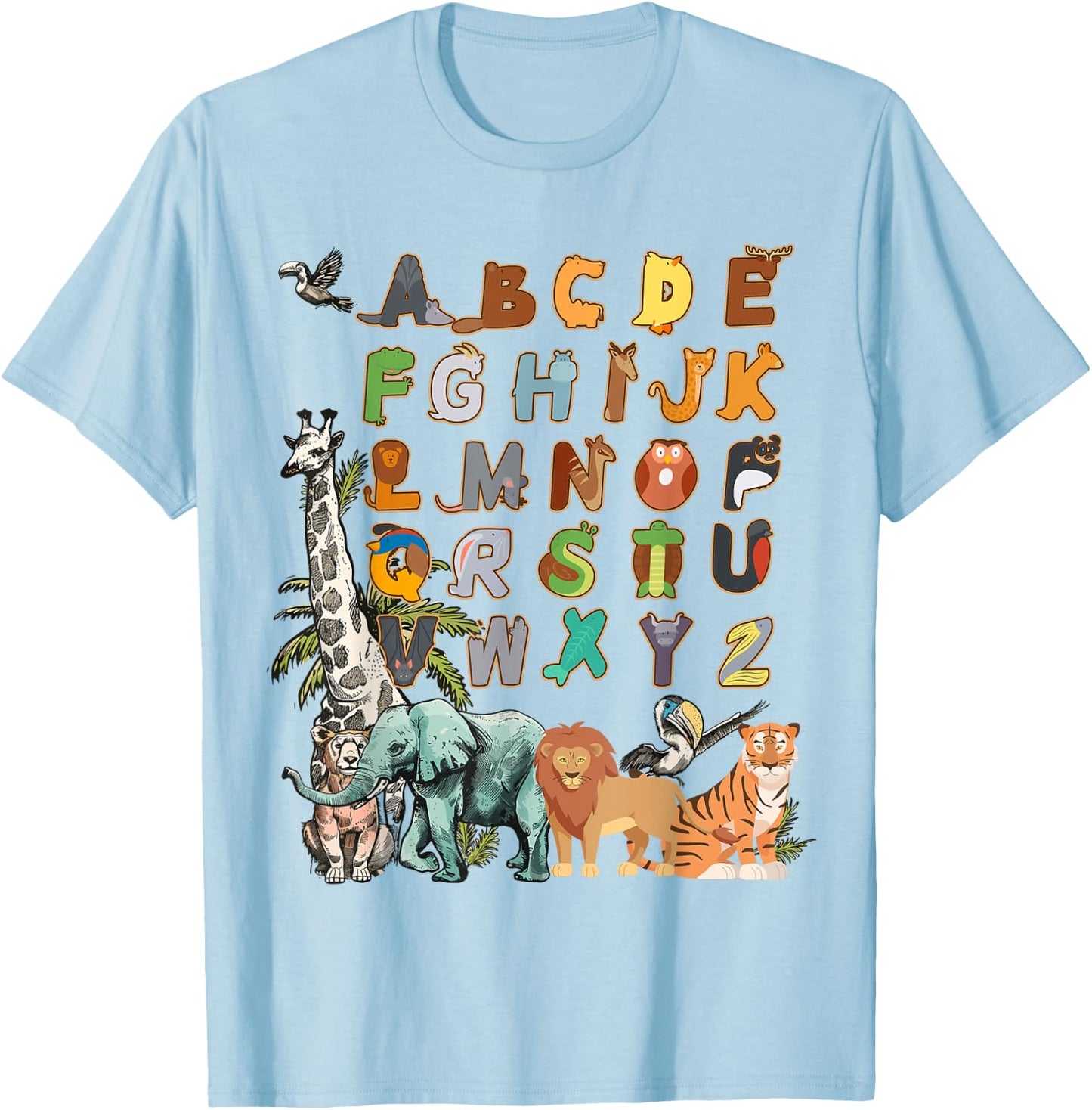 Forest Animals & Jungle Animal Idea For Kids Animal Alphabet T-Shirt - T-Shirt | Light Blue