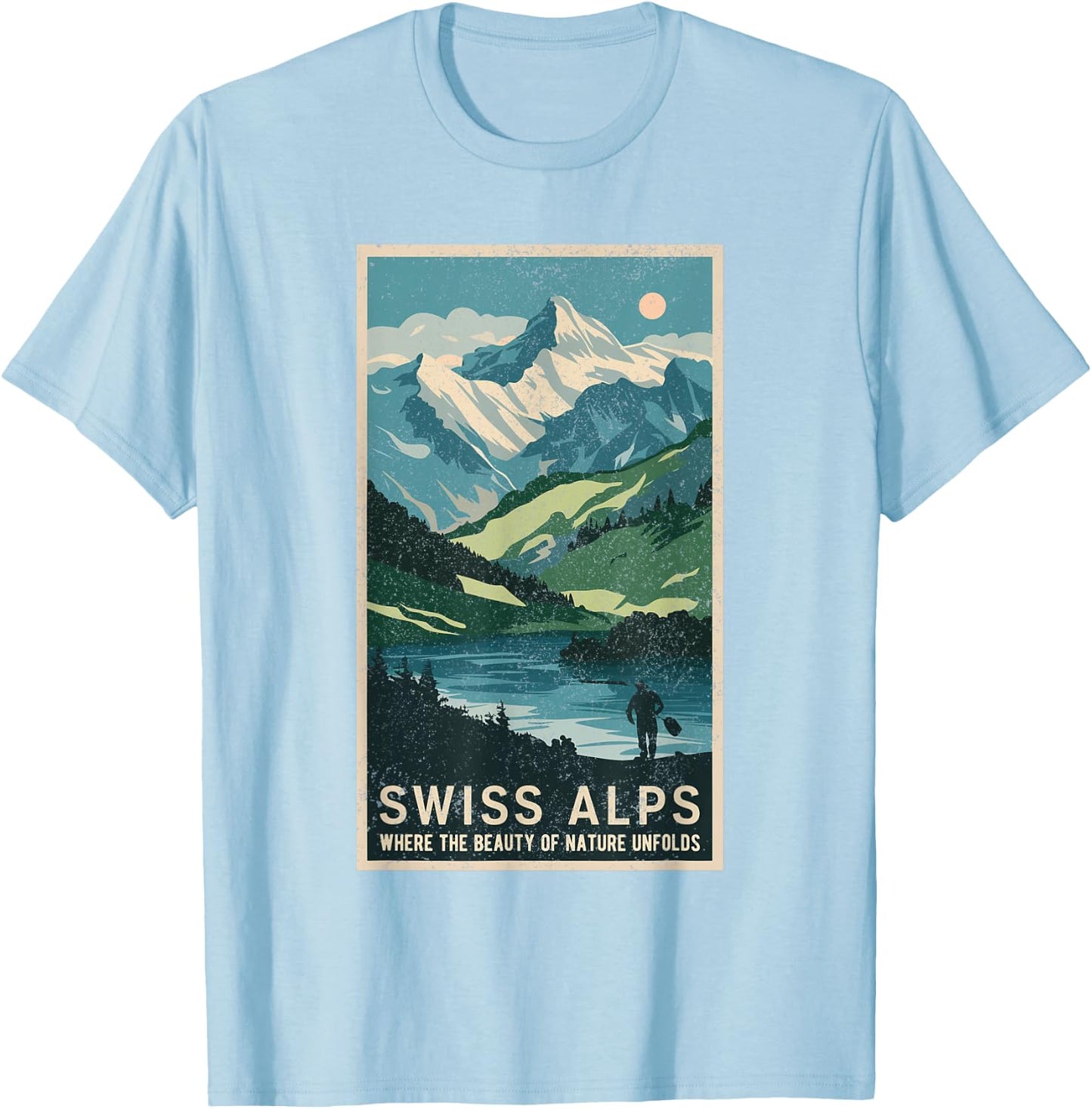 Vintage Travel Posters Swiss Alps Scenic Mountain Landscape T-Shirt - T-Shirt | Light Blue