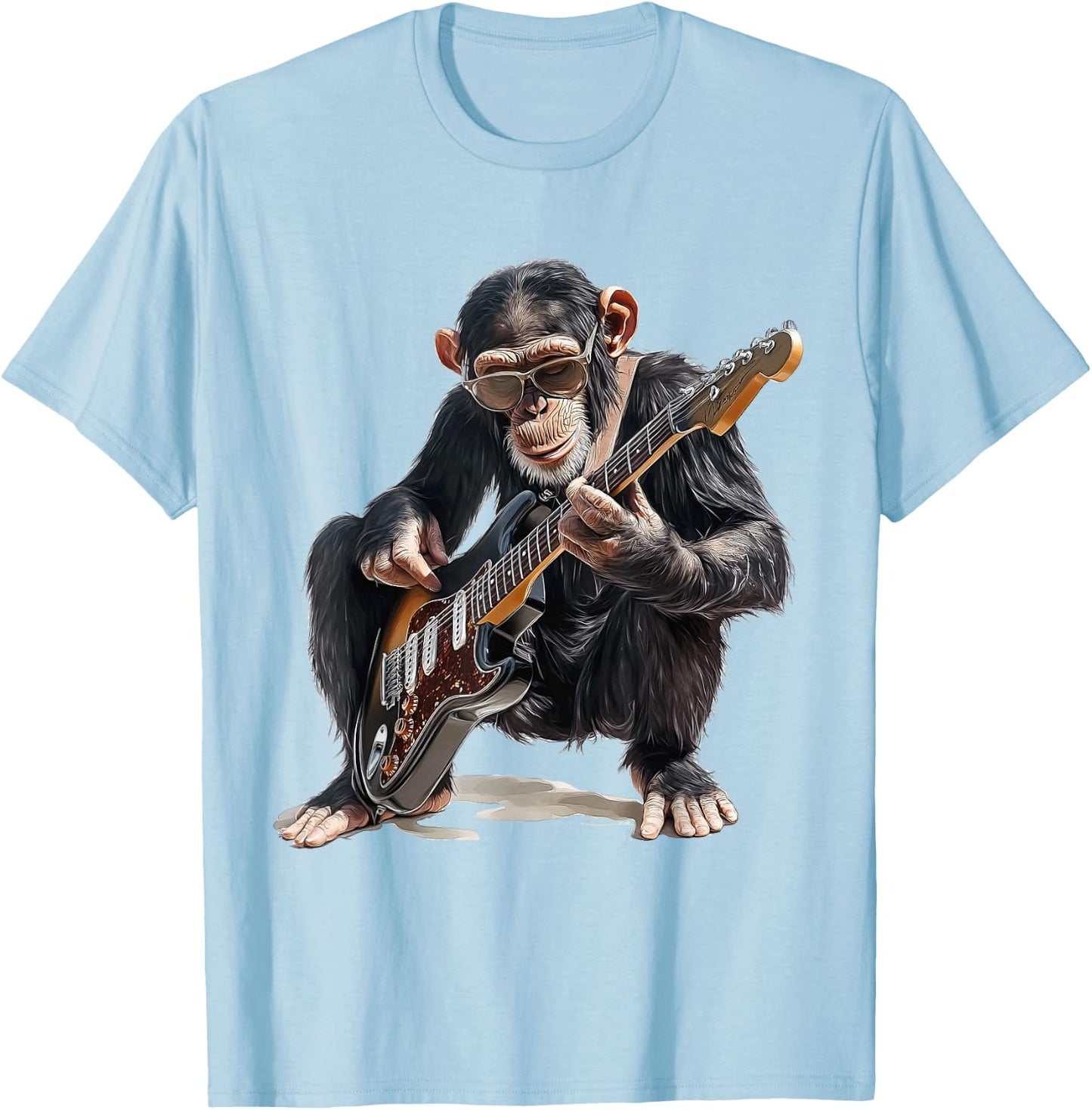 Chimpanzee Dressed as Guitarist with Guitar Monkey Rocker T-Shirt - T-Shirt | Light Blue