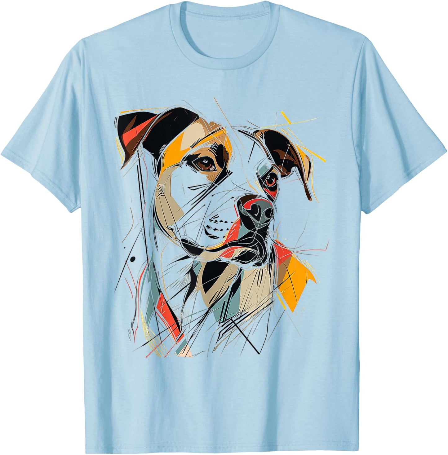 Pitbull Abstract Pet Drawing Illustration Animal Pitbull T-Shirt - T-Shirt | Light Blue