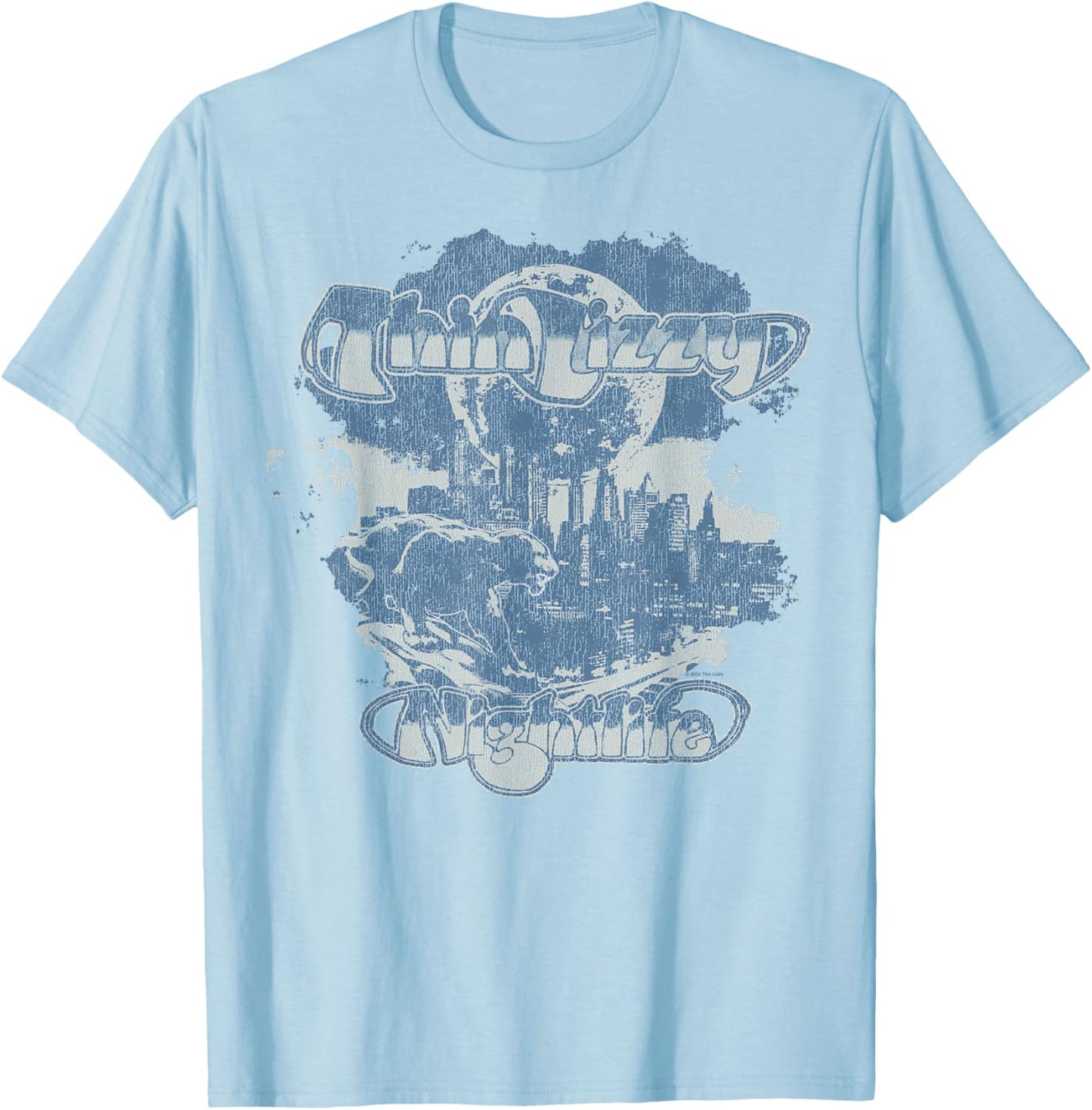 Thin Lizzy – Nightlife Album Distressed T-Shirt - T-Shirt | Light Blue