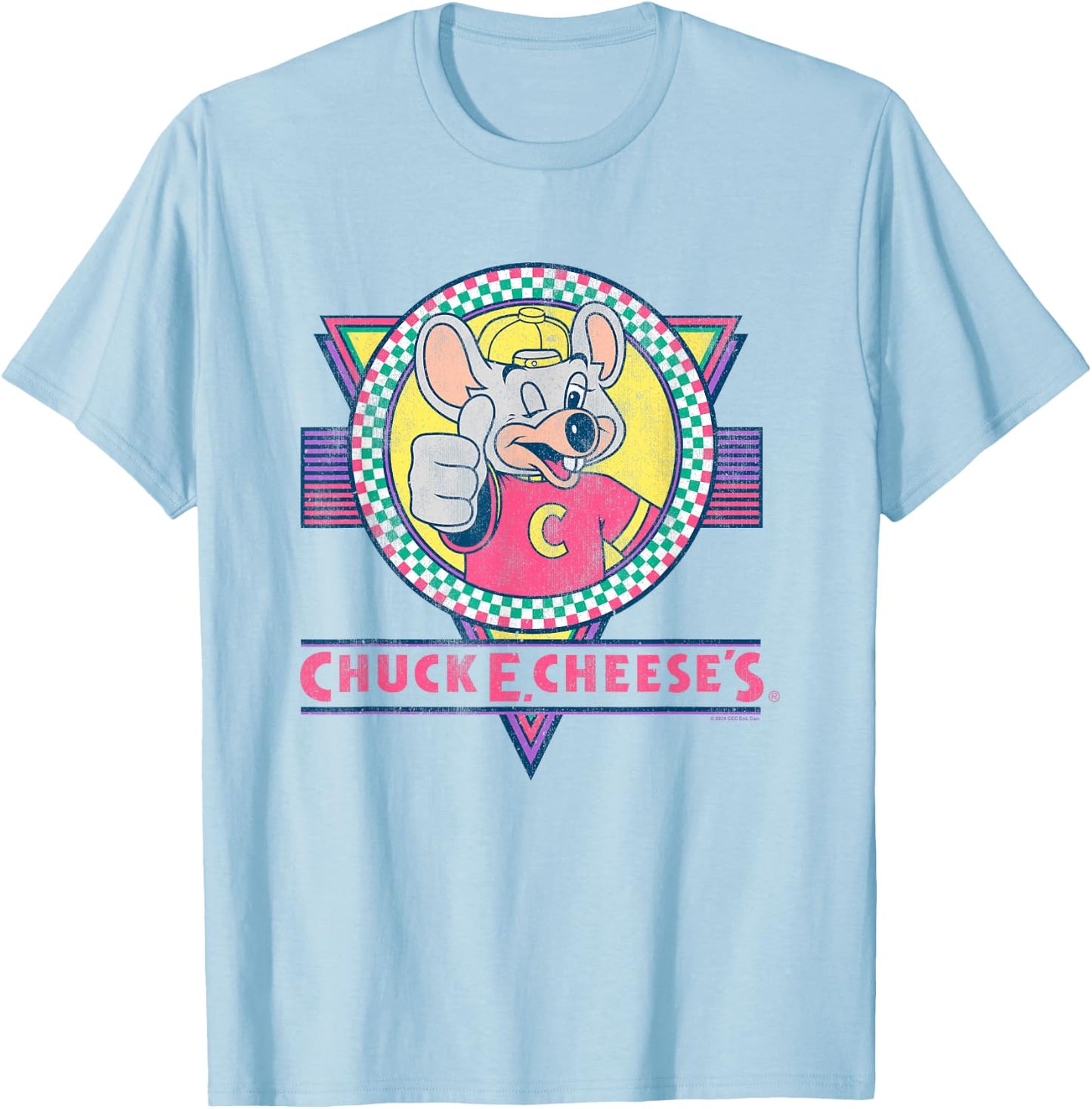Chuck E. Cheese Winking Thumbs Up Logo Distressed T-Shirt - T-Shirt | Light Blue