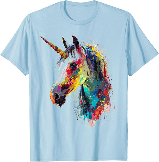 Unicorn Print Artist Colorful Illustration Painting Unicorn T-Shirt - T-Shirt | Light Blue