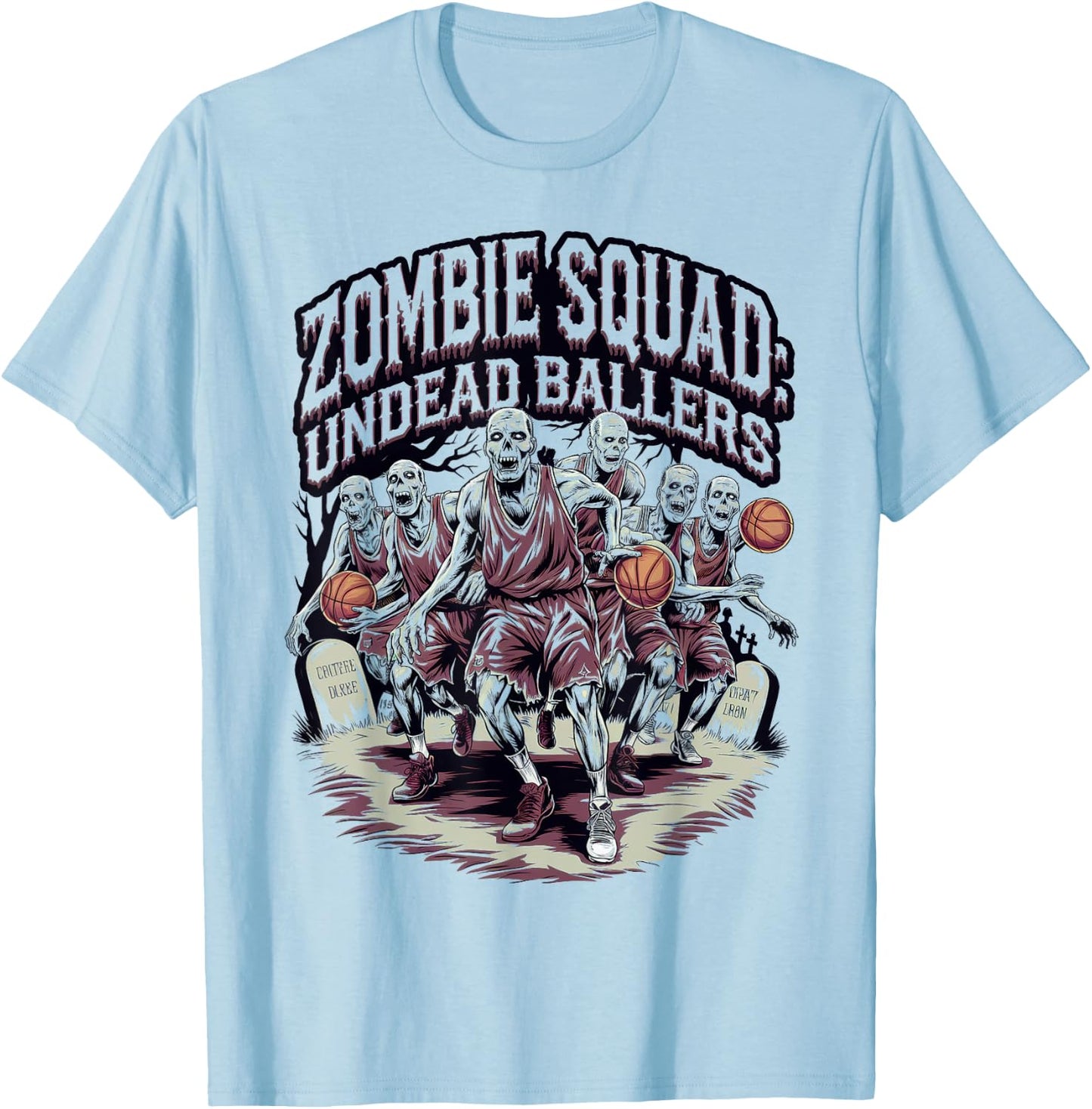 Zombie Squad Undead Ballers Halloween Basketball T-Shirt - T-Shirt | Light Blue