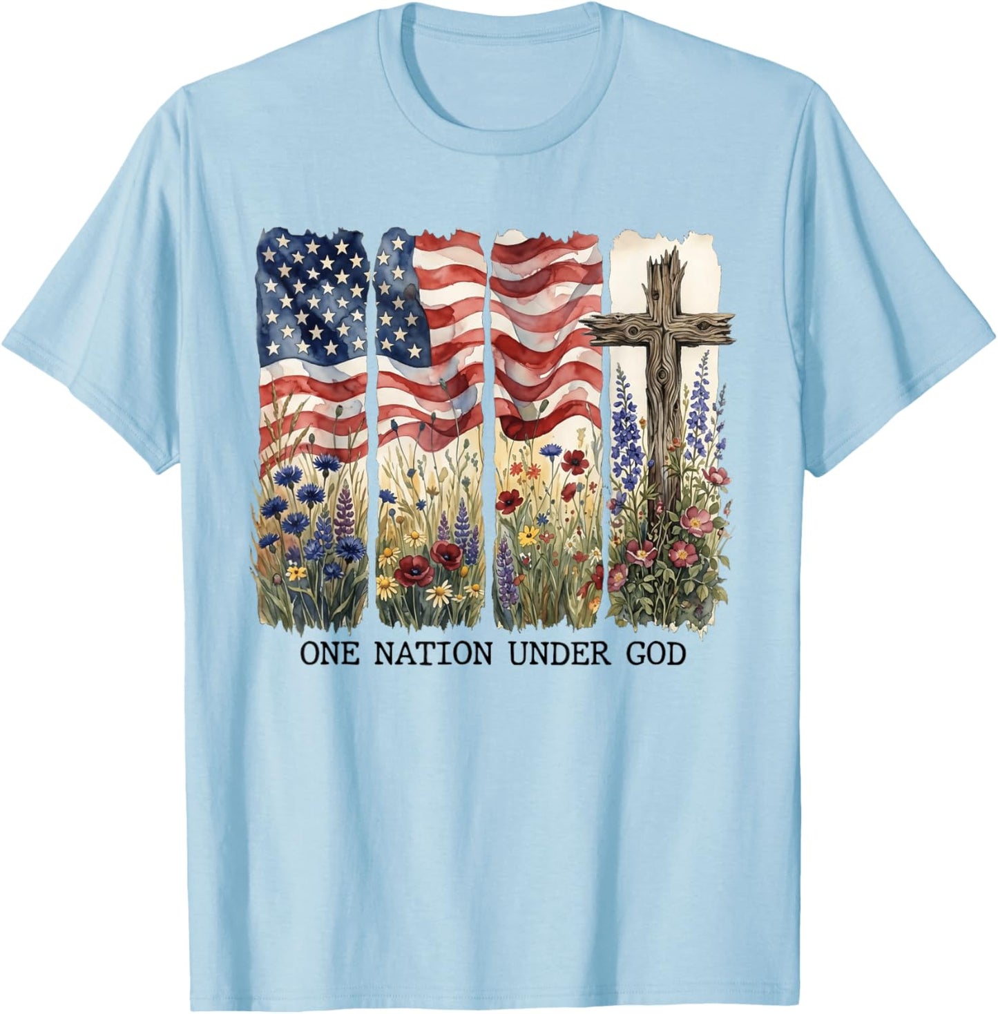 One Nation Under God 4th of July Jesus Patriotic Christian T-Shirt - T-Shirt | Light Blue