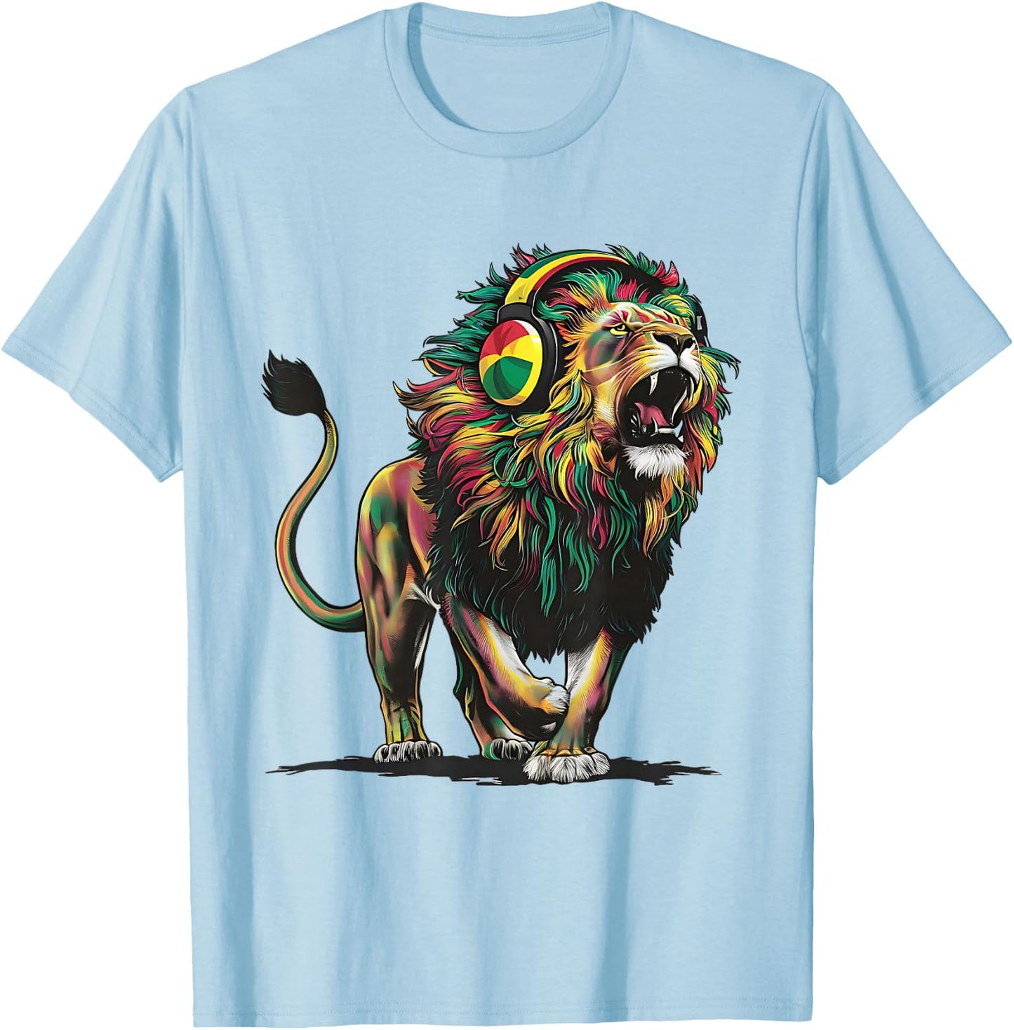 Reggae Lion Jamaican Pride With Rasta & Headphones T-Shirt - T-Shirt | Light Blue