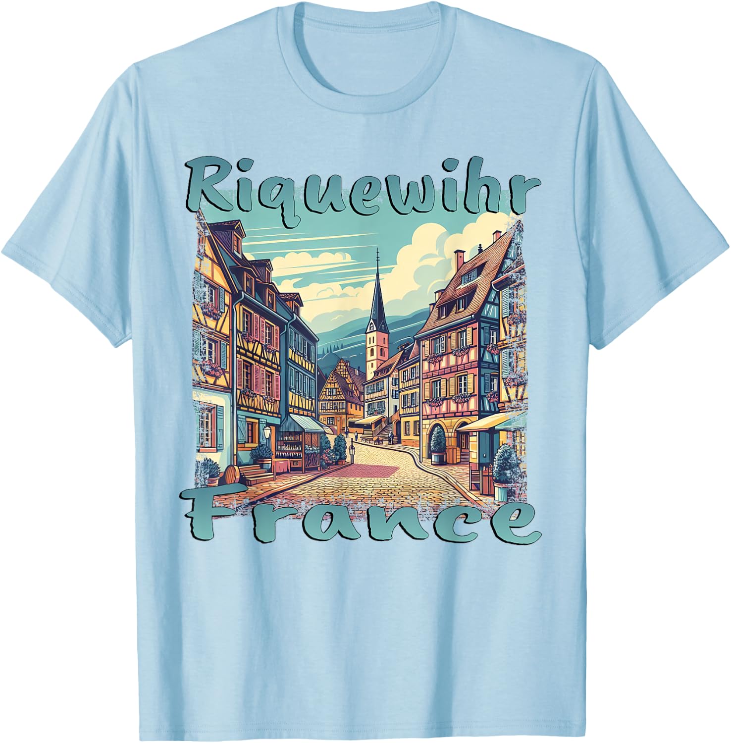 Riquewihr France Holiday Design Town T-Shirt - T-Shirt | Light Blue