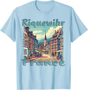 Riquewihr France Holiday Design Town T-Shirt - T-Shirt | Light Blue
