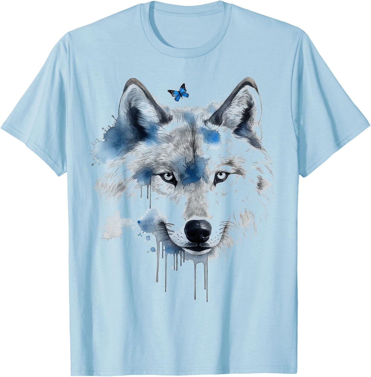 Wolf Butterfly | Art Animal Motif Wolf | Animal Lovers T-Shirt - T-Shirt | Light Blue