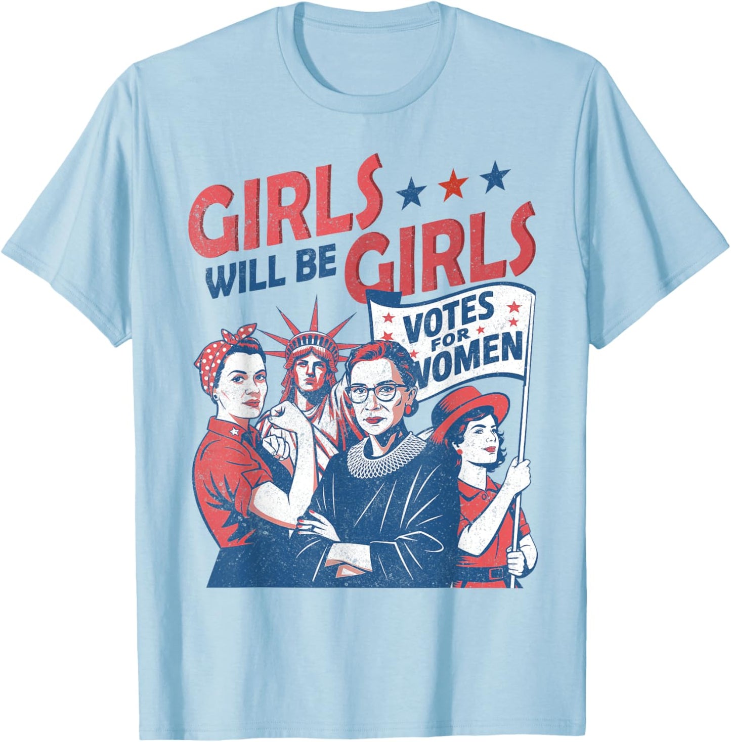 Retro Patriotic Feminist 4th of July Shirts For Girls T-Shirt - T-Shirt | Light Blue