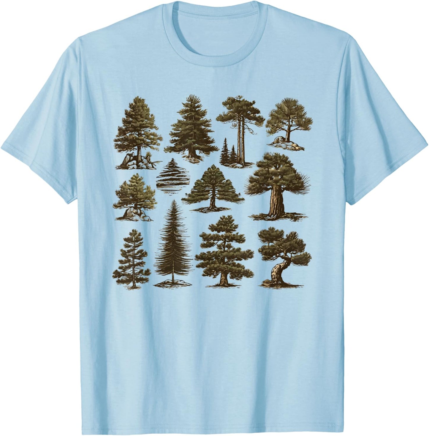 Retro Pine Tree Vintage Collage T-Shirt - T-Shirt | Light Blue